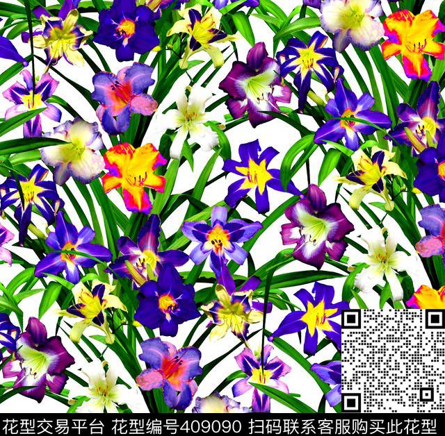 清新数码兰花数码印花华亿平台下载（图片编号: 409090） - 瓦栏（Walan）