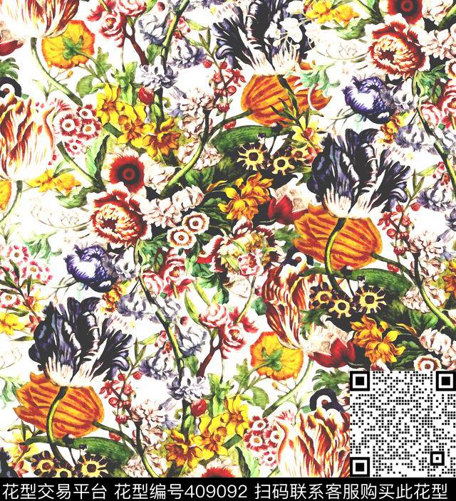 古典复古雅致郁金香数码印花华亿平台下载（图片编号: 409092） - 瓦栏（Walan）