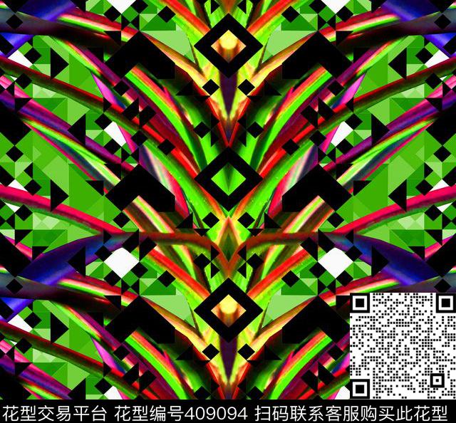 几何热带叠加树叶数码印花华亿平台下载（图片编号: 409094） - 瓦栏（Walan）