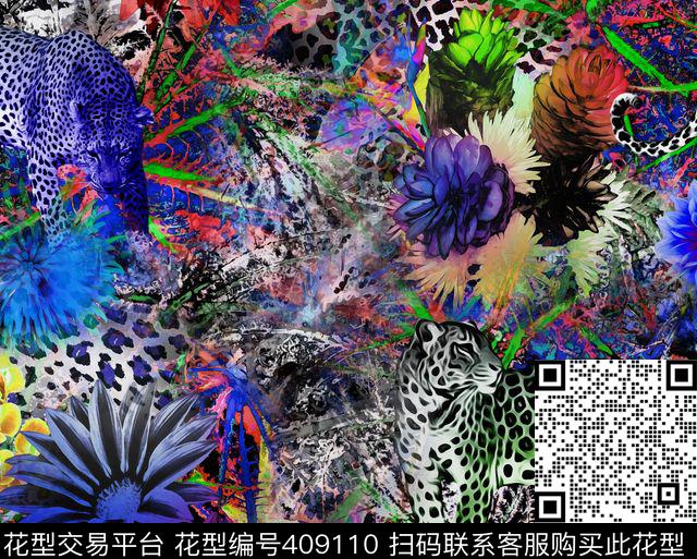 梦幻野兽豹数码丛林数码印花华亿平台下载（图片编号: 409110） - 瓦栏（Walan）