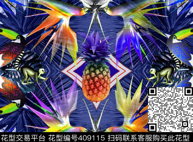 镜像数码动物丛林传统印花华亿平台下载（图片编号: 409115） - 瓦栏（Walan）