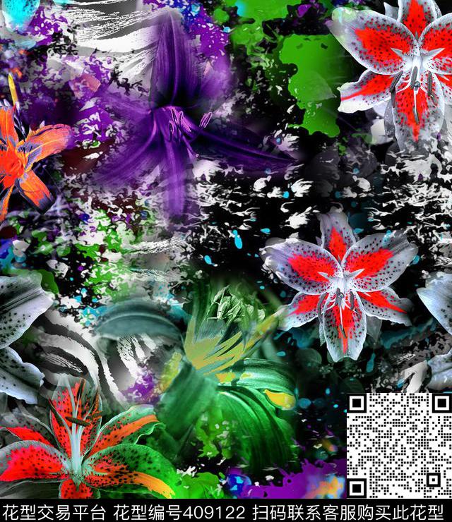 斑马纹数码撞色花卉数码印花华亿平台下载（图片编号: 409122） - 瓦栏（Walan）