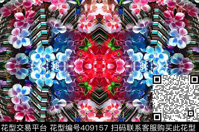 镜像建筑花卉数码印花华亿平台下载（图片编号: 409157） - 瓦栏（Walan）