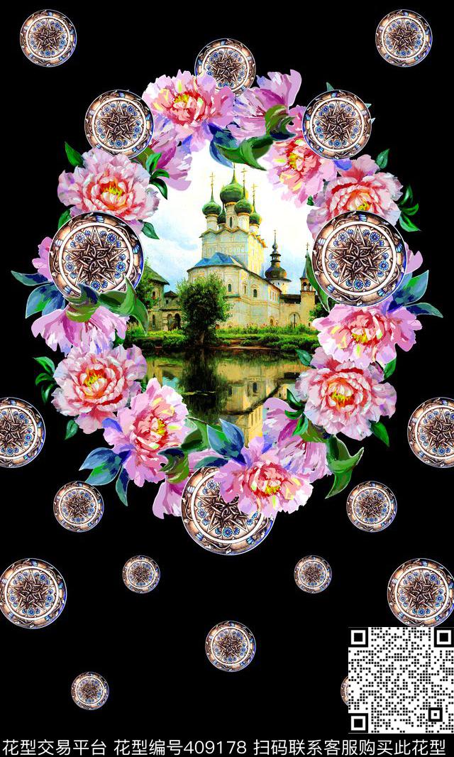 时尚金币风景数码印花华亿平台下载（图片编号: 409178） - 瓦栏（Walan）