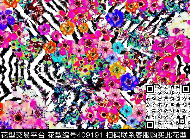 斑马纹花卉数码印花华亿平台下载（图片编号: 409191） - 瓦栏（Walan）