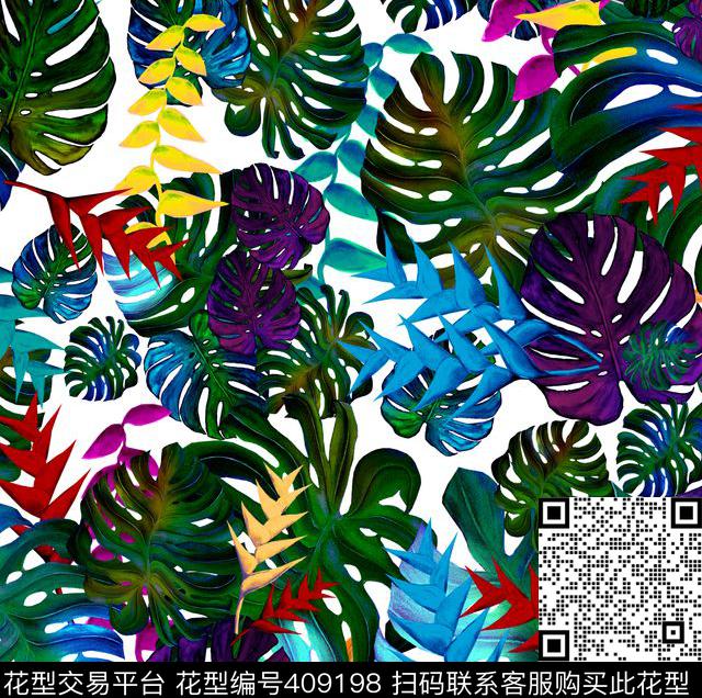 迷彩彩色龟背竹数码印花华亿平台下载（图片编号: 409198） - 瓦栏（Walan）