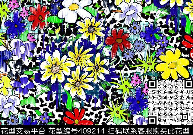 童装手绘手绘花卉传统印花华亿平台下载（图片编号: 409214） - 瓦栏（Walan）