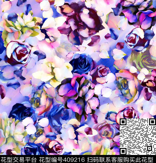 水彩花卉数码印花华亿平台下载（图片编号: 409216） - 瓦栏（Walan）