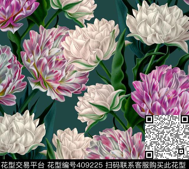 油画复古花卉数码印花华亿平台下载（图片编号: 409225） - 瓦栏（Walan）