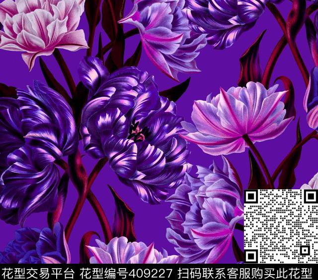 复古油画花卉数码印花华亿平台下载（图片编号: 409227） - 瓦栏（Walan）