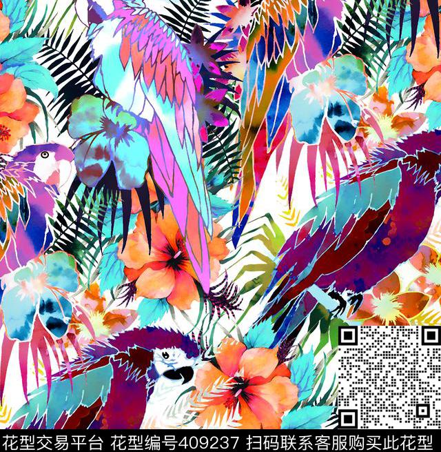 热带鹦鹉数码印花华亿平台下载（图片编号: 409237） - 瓦栏（Walan）