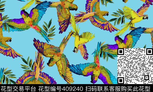 鹦鹉油画数码印花华亿平台下载（图片编号: 409240） - 瓦栏（Walan）