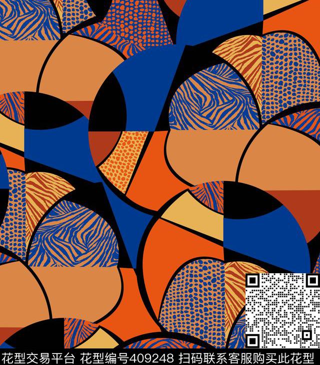 纹理错位几何传统印花华亿平台下载（图片编号: 409248） - 瓦栏（Walan）