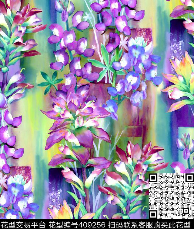 水彩花卉数码印花华亿平台下载（图片编号: 409256） - 瓦栏（Walan）