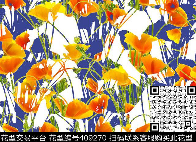 剪影抽象花卉传统印花华亿平台下载（图片编号: 409270） - 瓦栏（Walan）