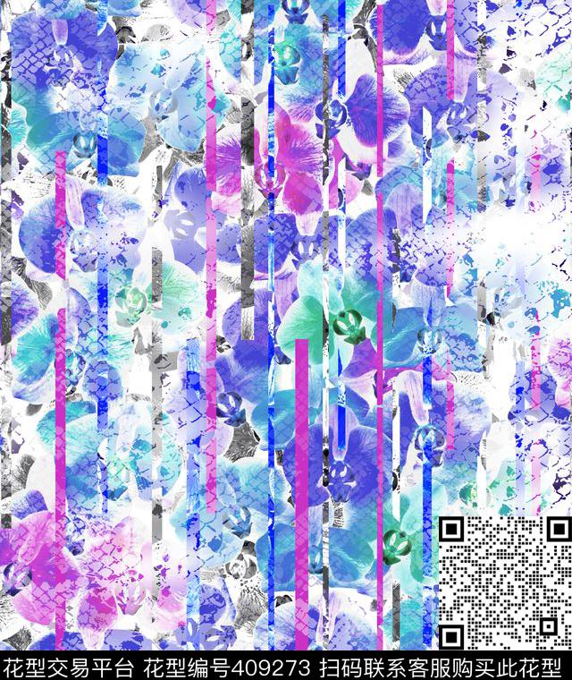 蛇纹条纹花瓣抽象数码印花华亿平台下载（图片编号: 409273） - 瓦栏（Walan）