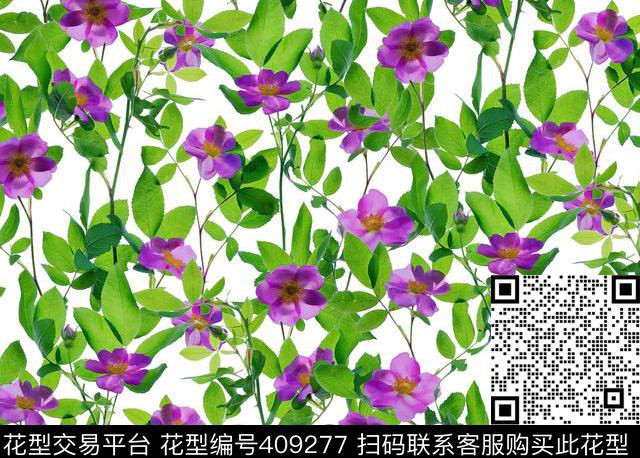 简约数码蔷薇花数码印花华亿平台下载（图片编号: 409277） - 瓦栏（Walan）