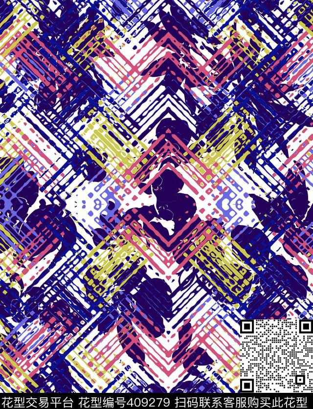 花卉抽象水纹传统印花华亿平台下载（图片编号: 409279） - 瓦栏（Walan）