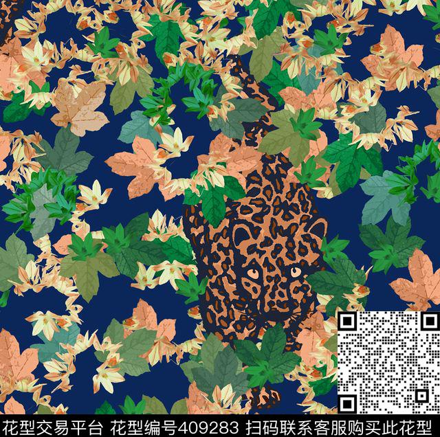 树叶豹动物传统印花华亿平台下载（图片编号: 409283） - 瓦栏（Walan）