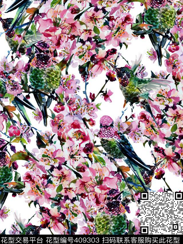 水墨手绘中国风梅花数码印花华亿平台下载（图片编号: 409303） - 瓦栏（Walan）