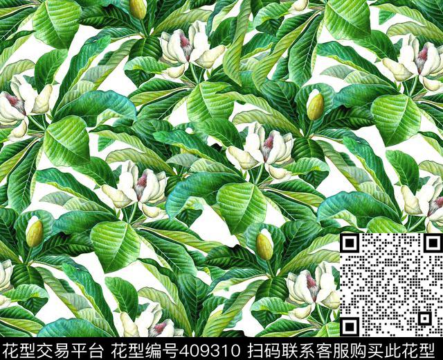 手绘白玉兰数码印花华亿平台下载（图片编号: 409310） - 瓦栏（Walan）