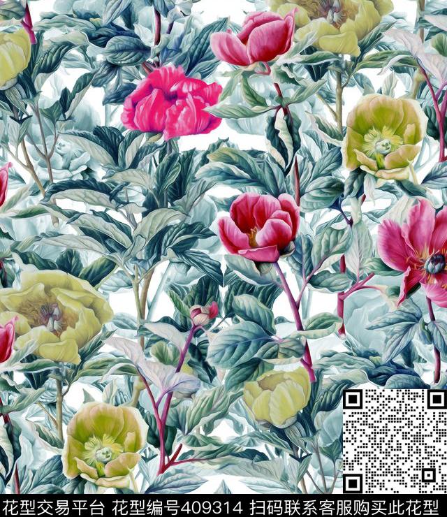 牡丹花数码油画数码印花华亿平台下载（图片编号: 409314） - 瓦栏（Walan）