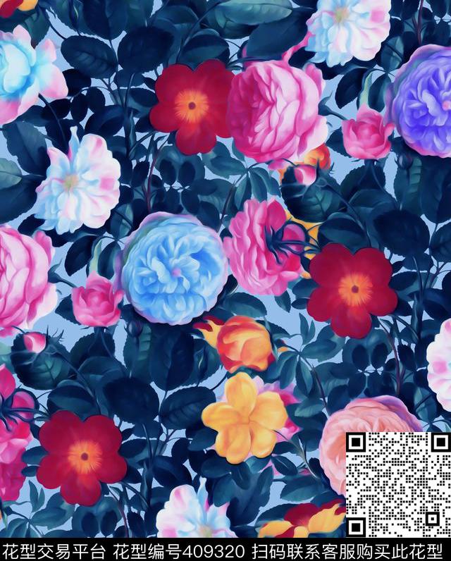 油画玫瑰经典传统印花华亿平台下载（图片编号: 409320） - 瓦栏（Walan）