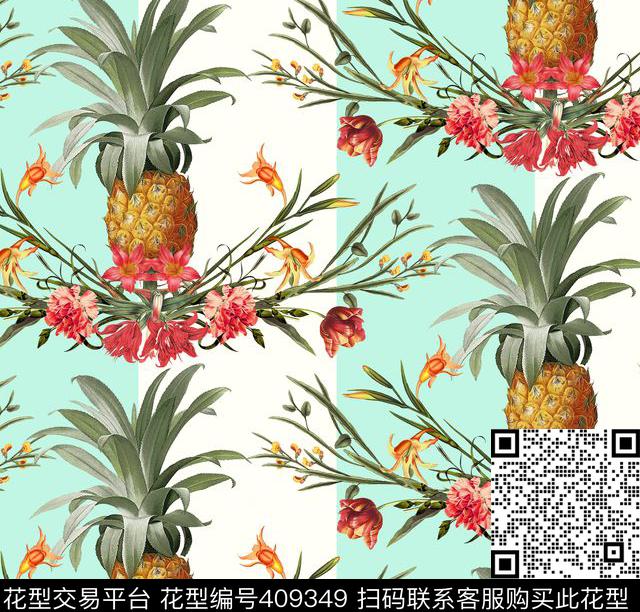 简约时尚条纹菠萝传统印花华亿平台下载（图片编号: 409349） - 瓦栏（Walan）