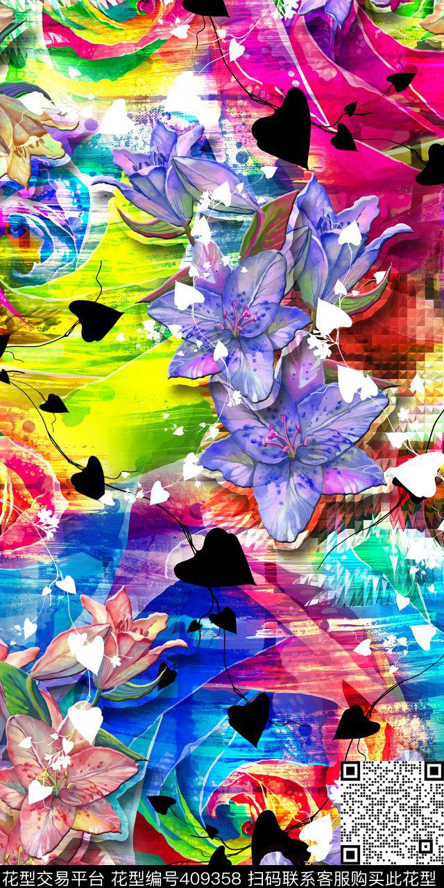 彩色抽象服装数码印花华亿平台下载（图片编号: 409358） - 瓦栏（Walan）