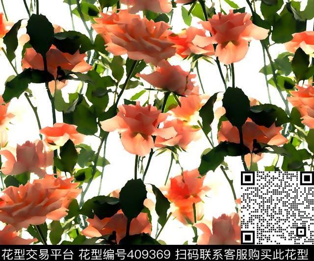 写实玫瑰大牌传统印花华亿平台下载（图片编号: 409369） - 瓦栏（Walan）