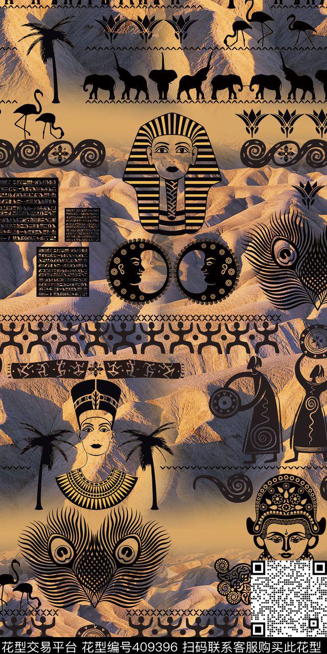 埃及服装黑色数码印花华亿平台下载（图片编号: 409396） - 瓦栏（Walan）