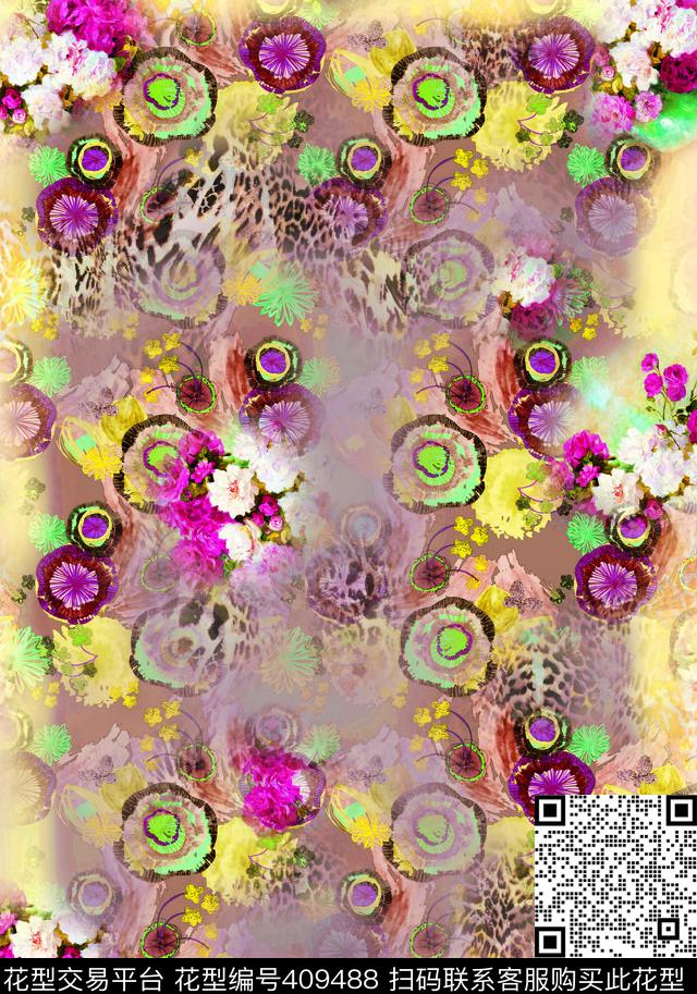花卉粉色数码印花华亿平台下载（图片编号: 409488） - 瓦栏（Walan）