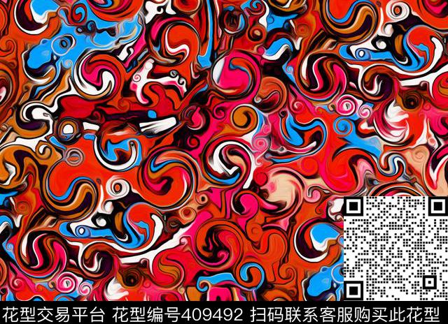 抽象水波纹浪涛数码印花华亿平台下载（图片编号: 409492） - 瓦栏（Walan）