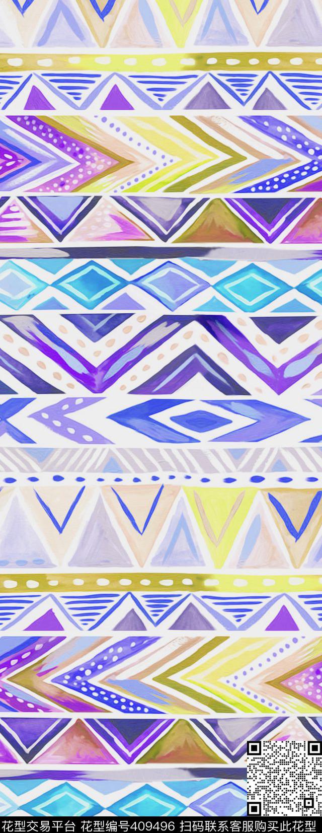 民族图腾水彩数码印花华亿平台下载（图片编号: 409496） - 瓦栏（Walan）