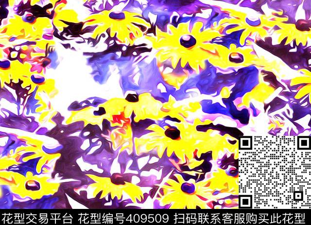 抽象菊花油画数码印花华亿平台下载（图片编号: 409509） - 瓦栏（Walan）