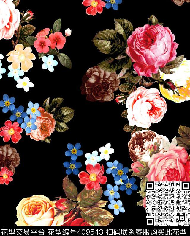 经典玫瑰数码印花华亿平台下载（图片编号: 409543） - 瓦栏（Walan）