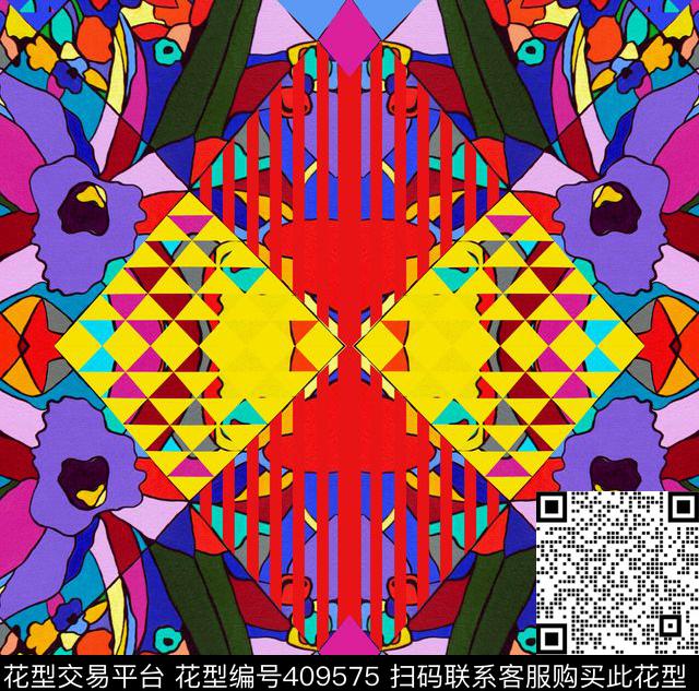 民族风几何镜像传统印花华亿平台下载（图片编号: 409575） - 瓦栏（Walan）