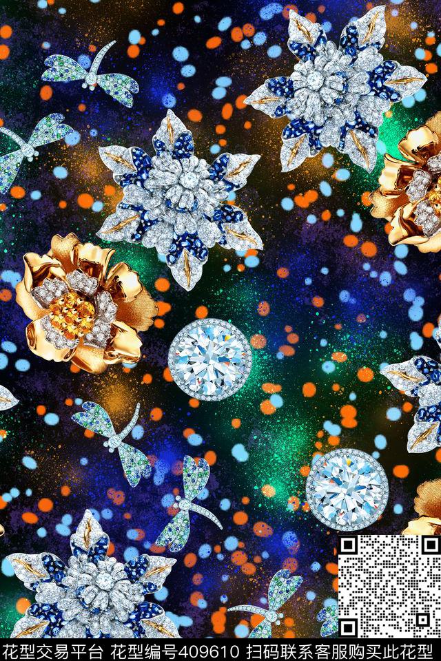 珠宝宝石莲花花卉数码印花华亿平台下载（图片编号: 409610） - 瓦栏（Walan）