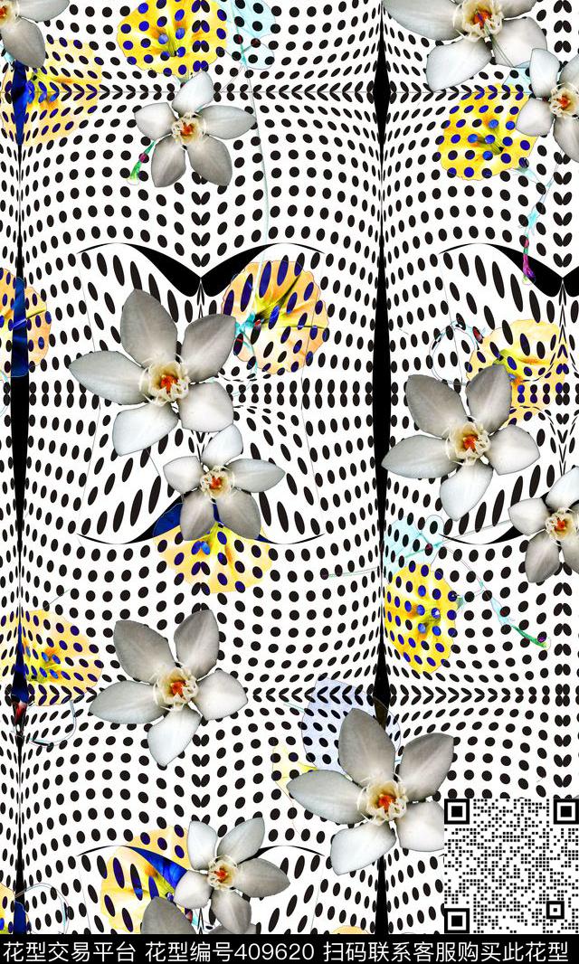 花卉几何写意数码印花华亿平台下载（图片编号: 409620） - 瓦栏（Walan）