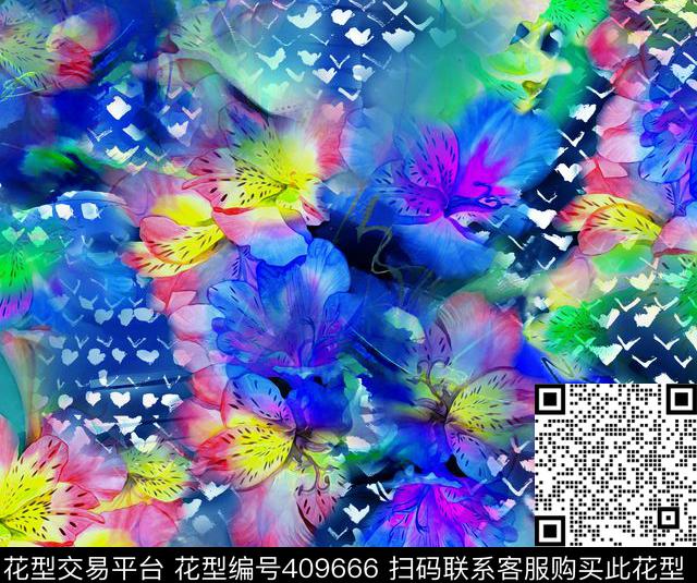 写意花瓣手绘数码印花华亿平台下载（图片编号: 409666） - 瓦栏（Walan）