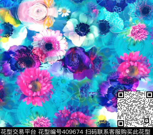 写意花卉抽象数码印花华亿平台下载（图片编号: 409674） - 瓦栏（Walan）