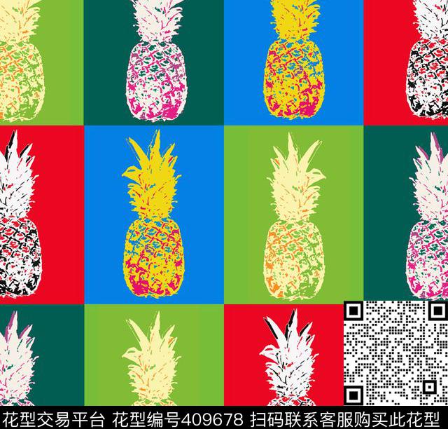 抽象菠萝撞色传统印花华亿平台下载（图片编号: 409678） - 瓦栏（Walan）