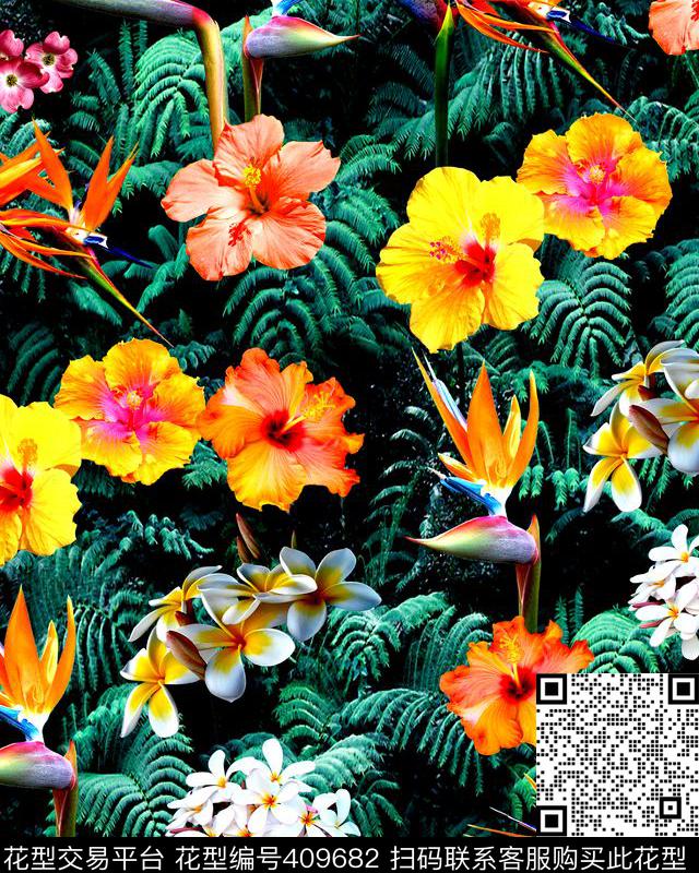 热带天堂鸟数码数码印花华亿平台下载（图片编号: 409682） - 瓦栏（Walan）