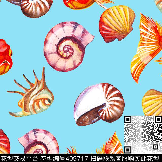 海洋海螺金鱼数码印花华亿平台下载（图片编号: 409717） - 瓦栏（Walan）