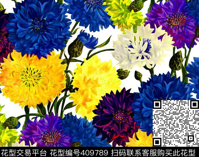 油画蒲公英手绘数码印花华亿平台下载（图片编号: 409789） - 瓦栏（Walan）