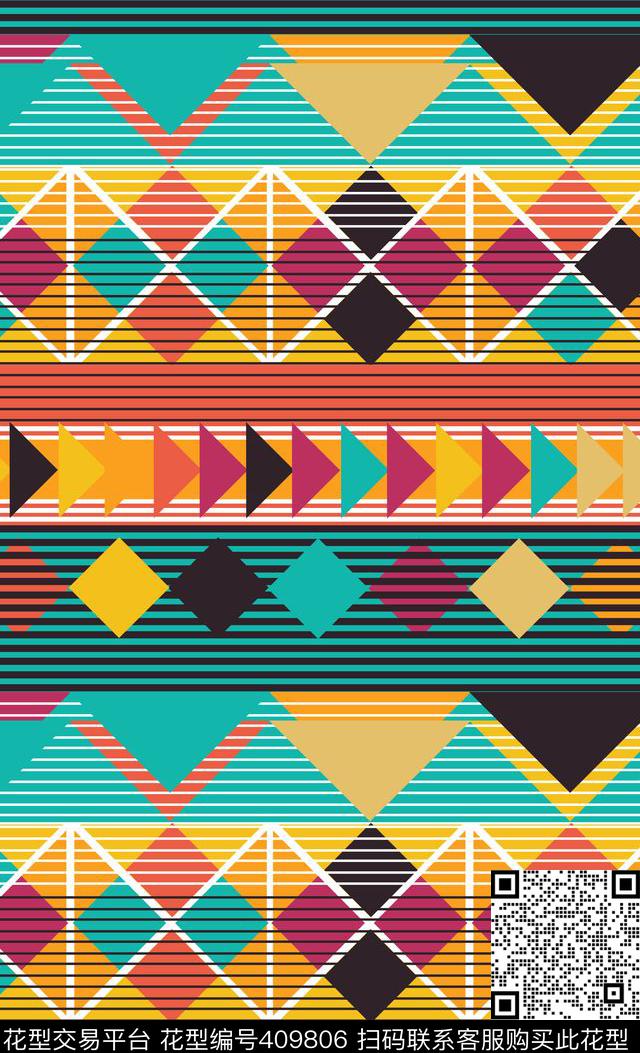 民族风几何传统印花华亿平台下载（图片编号: 409806） - 瓦栏（Walan）