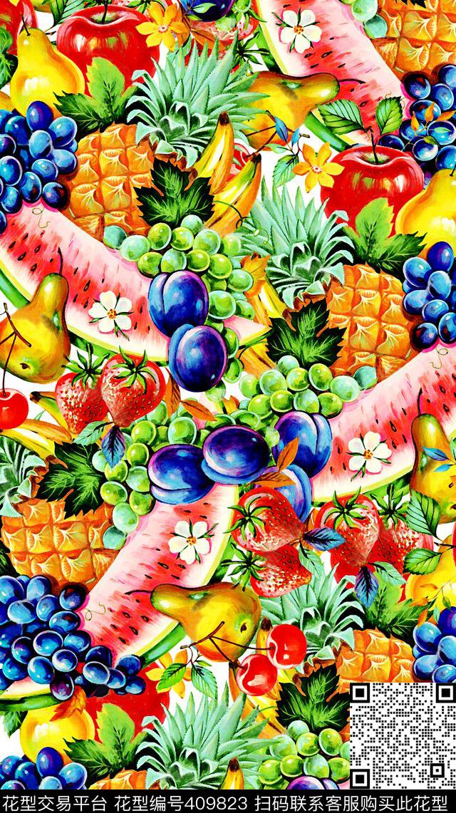 手绘水果夏日数码印花华亿平台下载（图片编号: 409823） - 瓦栏（Walan）