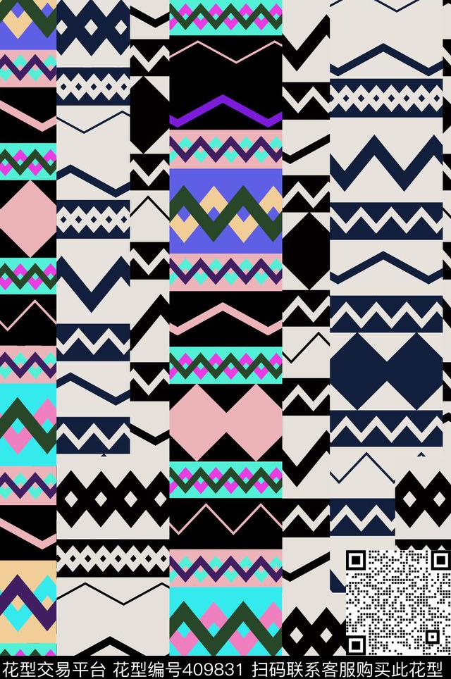 民族几何裤袜印花传统印花华亿平台下载（图片编号: 409831） - 瓦栏（Walan）