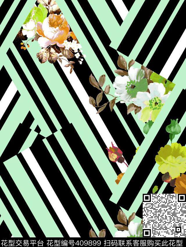 抽象玫瑰几何传统印花华亿平台下载（图片编号: 409899） - 瓦栏（Walan）