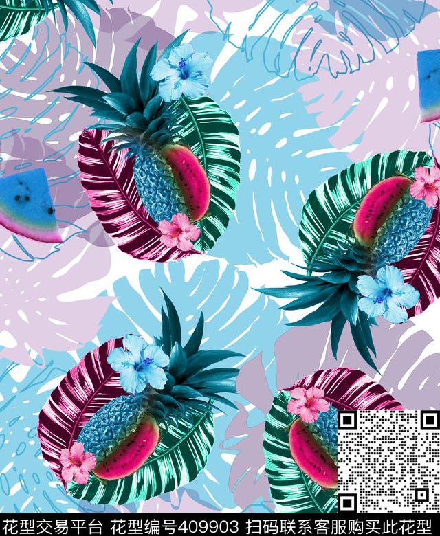 抽象菠萝习惯数码印花华亿平台下载（图片编号: 409903） - 瓦栏（Walan）